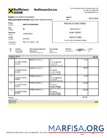 Downloadable Bulgaria Raiffeisen bank statement word version 2 example